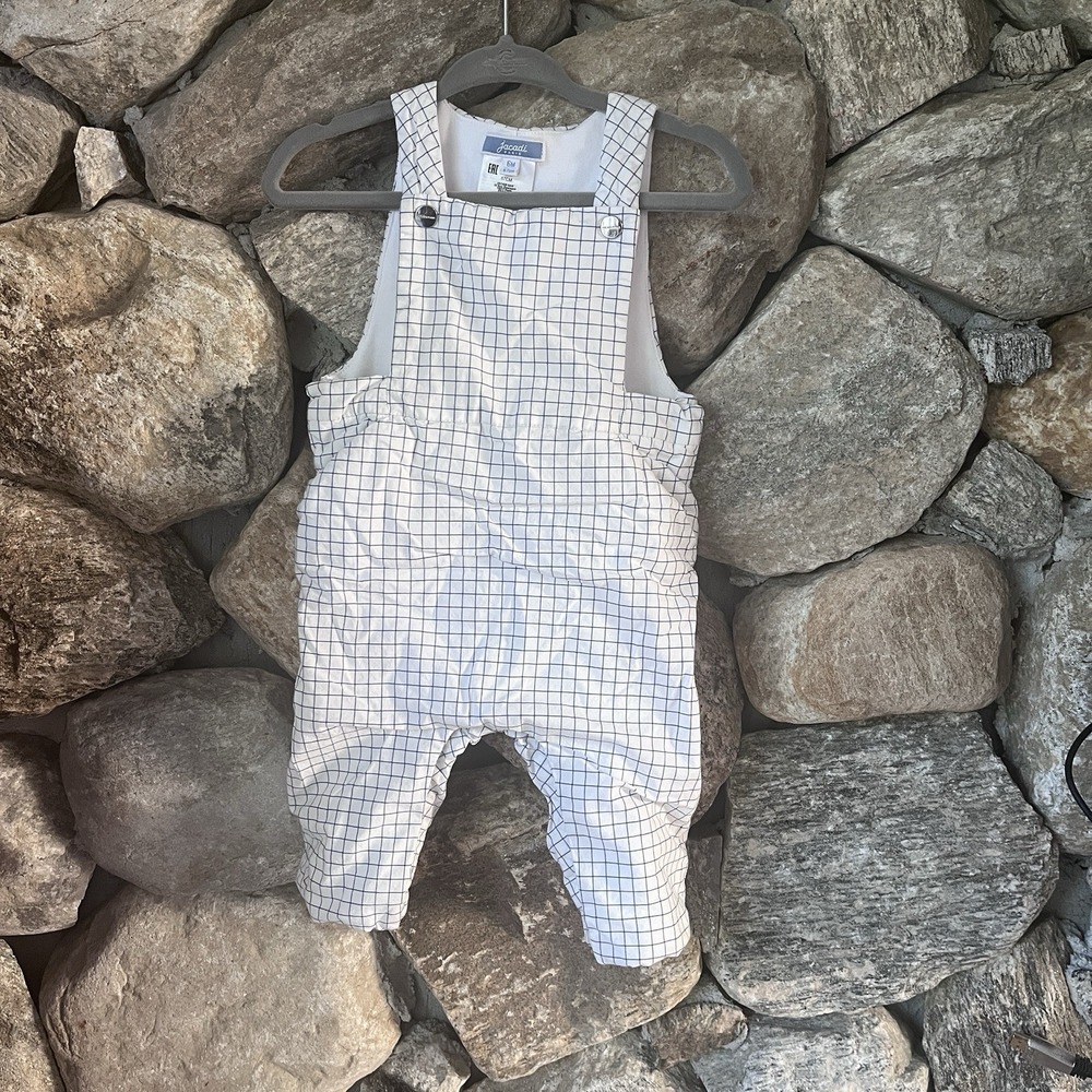 Jacadi Paris Baby Romper 6M Blue White Plaid Padded‎ Suit Snap Bottom Overalls